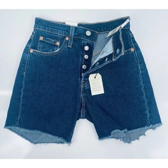 Levi’s 501 Women’s Shorts A High Rise Easy Through The Hip Blue Denim Sz 24 - Picture 4 of 11